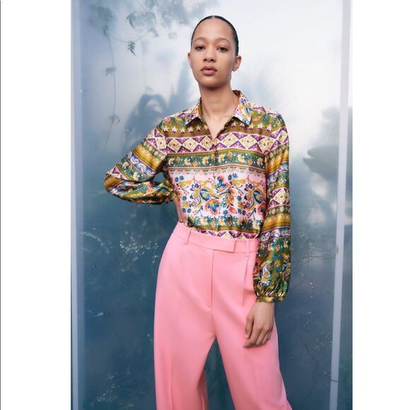 ZARA SATIN EFFECT PRINT BLOUSE - Picture 4 of 6